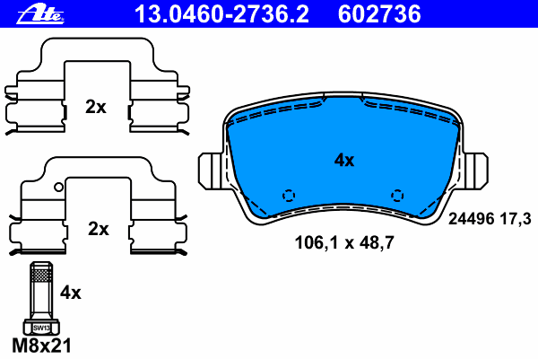 Комплект тормозных колодок, дисковый тормоз ATE 13.0460-2736.2