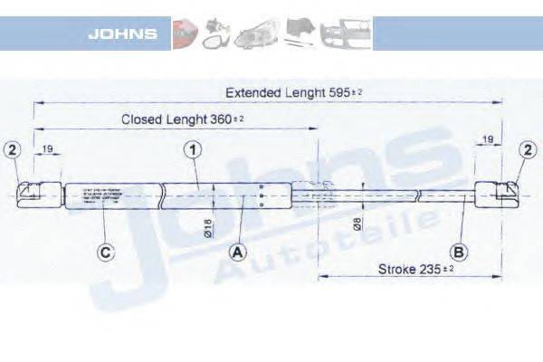 Газовая пружина, крышка багажник JOHNS 27119594