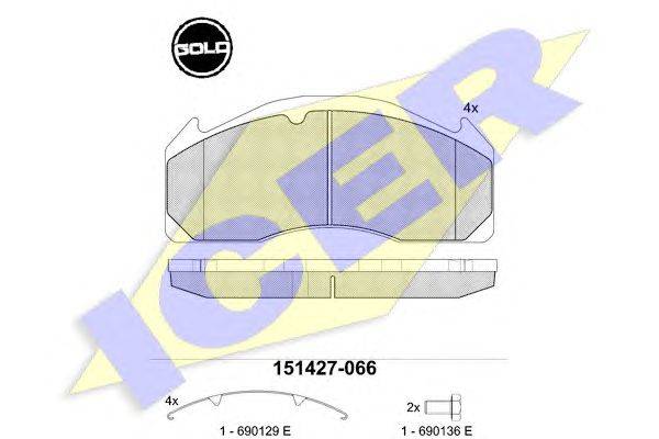 Комплект тормозных колодок, дисковый тормоз ICER 151427-066