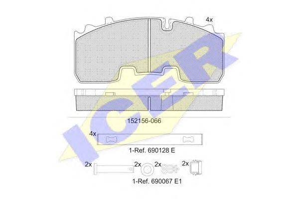 Комплект тормозных колодок, дисковый тормоз ICER 152156