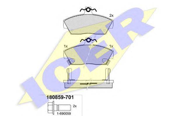 Комплект тормозных колодок, дисковый тормоз ICER 180859