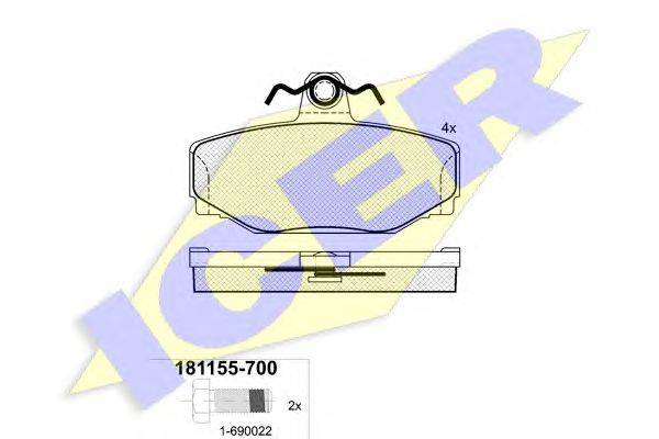 Комплект тормозных колодок, дисковый тормоз ICER 181155-700
