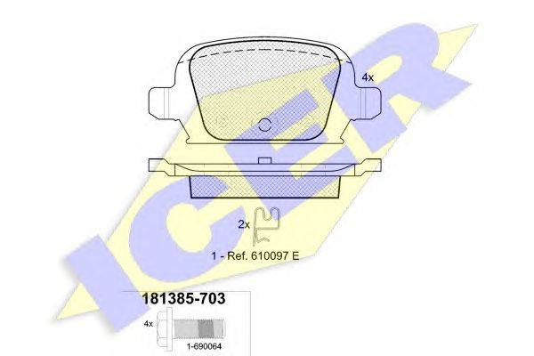 Комплект тормозных колодок, дисковый тормоз ICER 181385