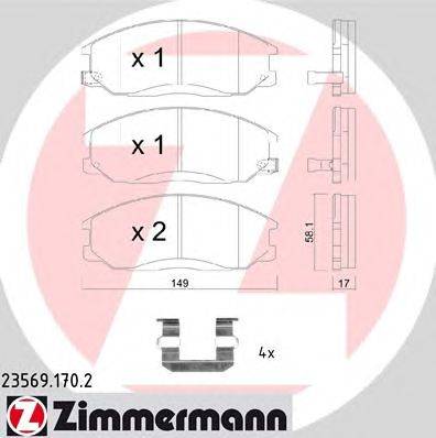 Комплект тормозных колодок, дисковый тормоз ZIMMERMANN 23569.170.2