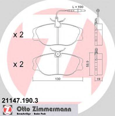 Комплект тормозных колодок, дисковый тормоз ZIMMERMANN 21147.190.3
