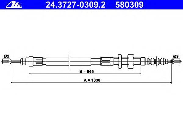 Трос, стояночная тормозная система ATE 24.3727-0309.2
