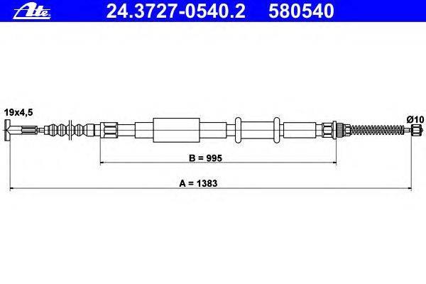 Трос, стояночная тормозная система ATE 24.3727-0540.2