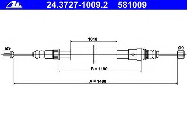 Трос, стояночная тормозная система ATE 24.3727-1009.2