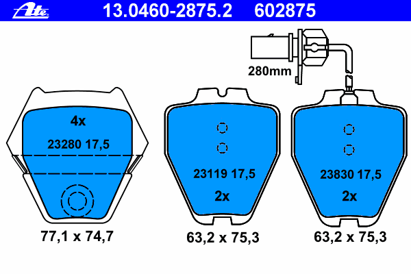 Комплект тормозных колодок, дисковый тормоз ATE 23280