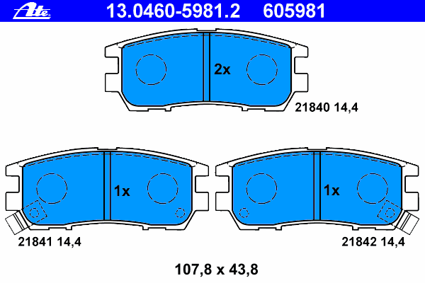 Комплект тормозных колодок, дисковый тормоз ATE 13.0460-5981.2