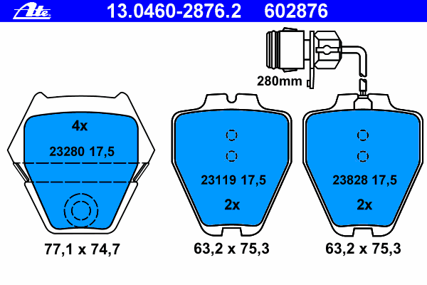 Комплект тормозных колодок, дисковый тормоз ATE 13.0460-2876.2