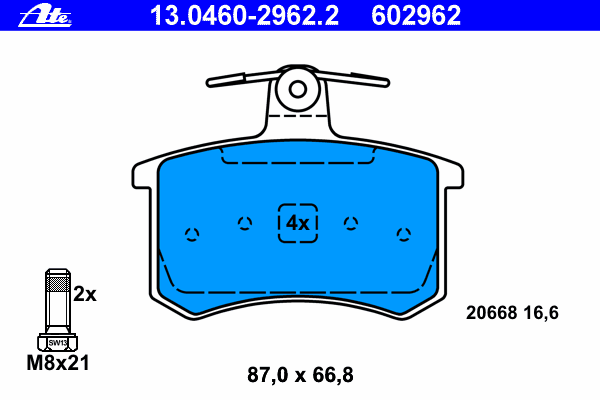 Комплект тормозных колодок, дисковый тормоз ATE 13.0460-2962.2