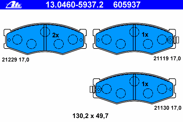 Комплект тормозных колодок, дисковый тормоз ATE 21130