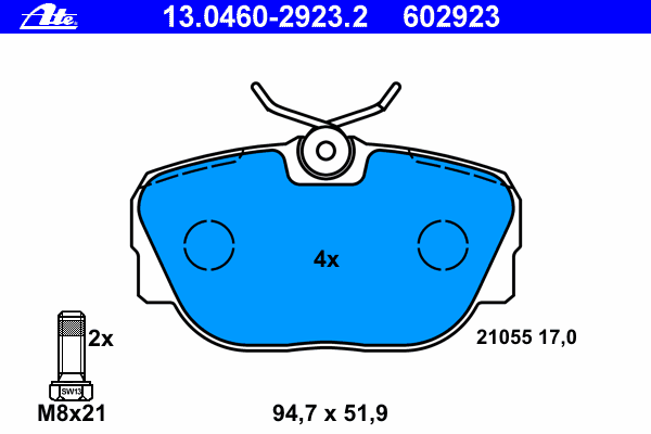 Комплект тормозных колодок, дисковый тормоз ATE 13.0460-2923.2