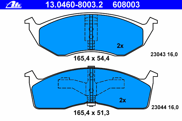 Комплект тормозных колодок, дисковый тормоз ATE 23043