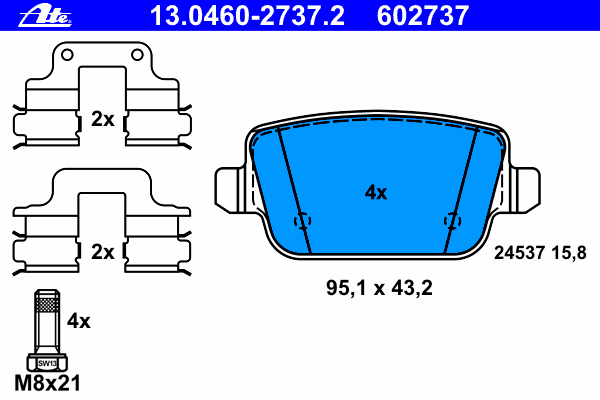Комплект тормозных колодок, дисковый тормоз ATE 13046027372