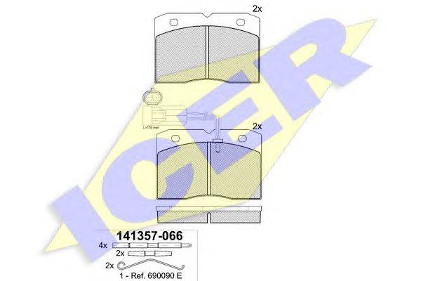 Комплект тормозных колодок, дисковый тормоз ICER 141357066