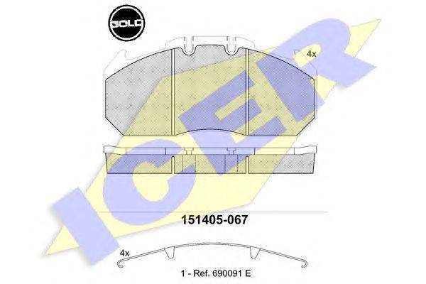 Комплект тормозных колодок, дисковый тормоз ICER 151405-067