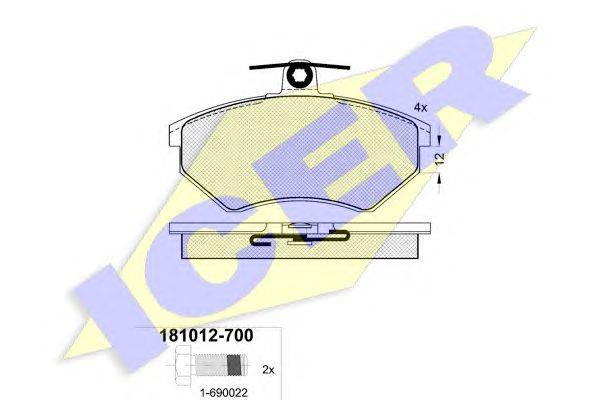 Комплект тормозных колодок, дисковый тормоз ICER 181012