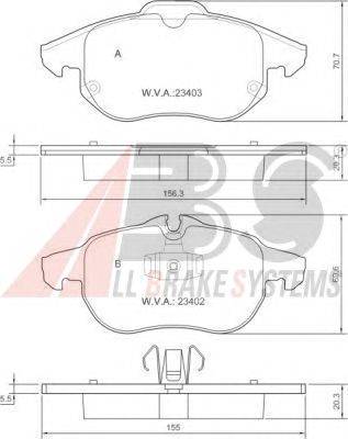 Комплект тормозных колодок, дисковый тормоз A.B.S. P59043