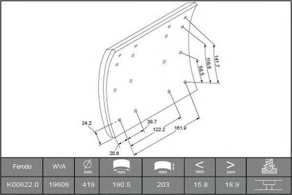 Комплект тормозных башмаков, барабанные тормоза ABEX B2622929