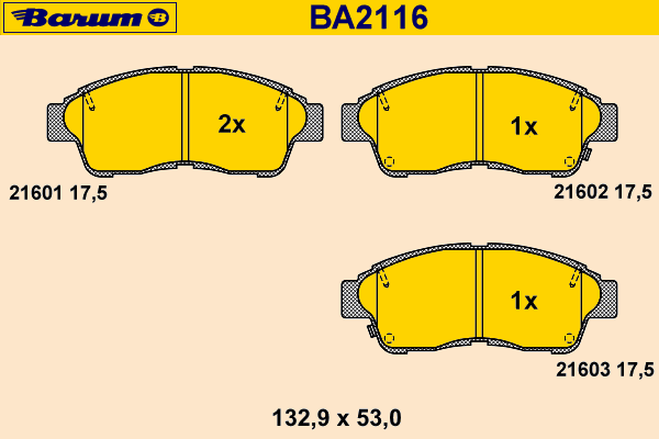 Комплект тормозных колодок, дисковый тормоз BARUM 21603
