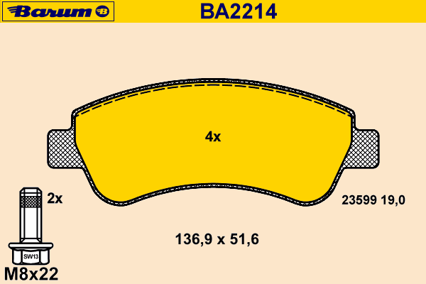 Комплект тормозных колодок, дисковый тормоз BARUM BA2214