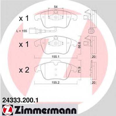 Комплект тормозных колодок, дисковый тормоз ZIMMERMANN 24334