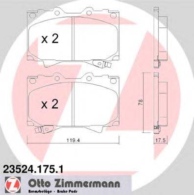 Комплект тормозных колодок, дисковый тормоз ZIMMERMANN 23524