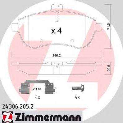 Комплект тормозных колодок, дисковый тормоз ZIMMERMANN 24306.205.2