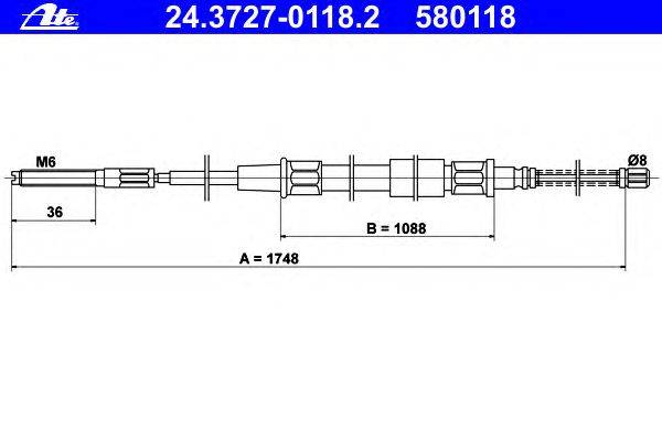 Трос, стояночная тормозная система ATE 24.3727-0118.2