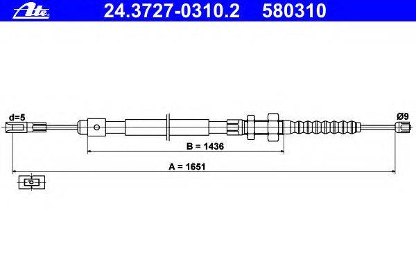Трос, стояночная тормозная система ATE 24.3727-0310.2