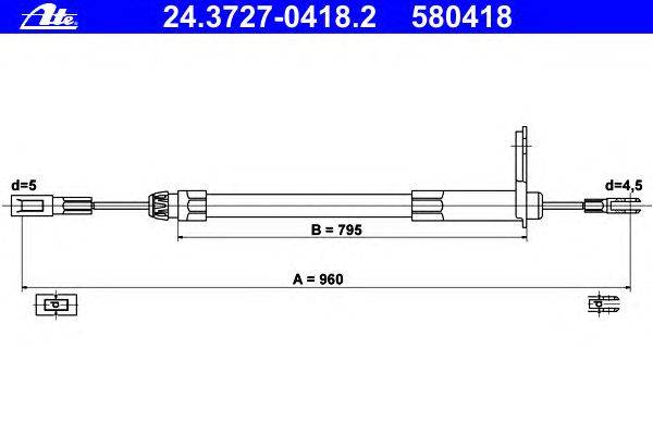 Трос, стояночная тормозная система ATE 24.3727-0418.2