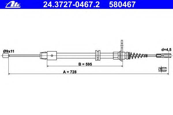 Трос, стояночная тормозная система ATE 24.3727-0467.2