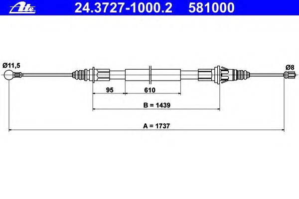 Трос, стояночная тормозная система ATE 24.3727-1000.2