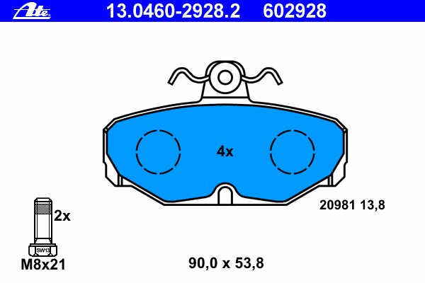 Комплект тормозных колодок, дисковый тормоз ATE 13046029282