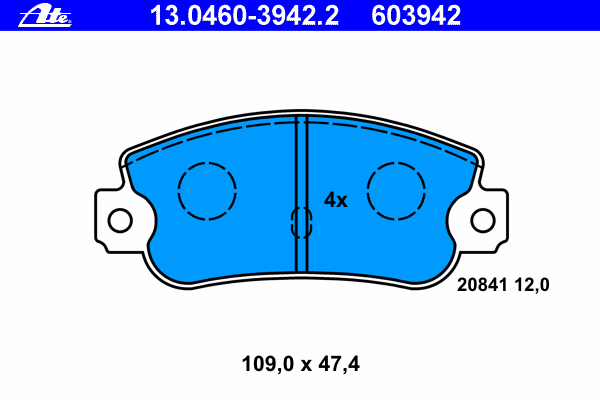 Комплект тормозных колодок, дисковый тормоз ATE 13.0460-3942.2