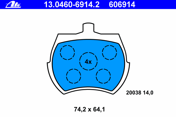 Комплект тормозных колодок, дисковый тормоз ATE 13.0460-6914.2