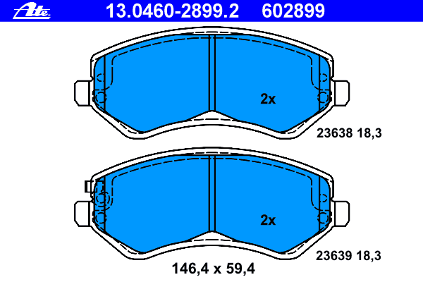 Комплект тормозных колодок, дисковый тормоз ATE 13.0460-2899.2