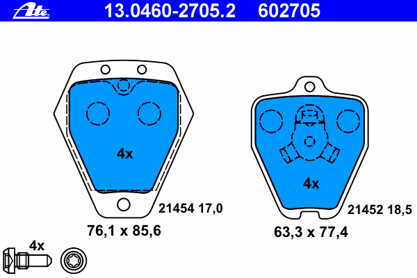Комплект тормозных колодок, дисковый тормоз ATE 13.0460-2705.2