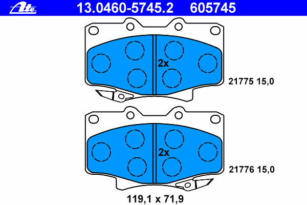 Комплект тормозных колодок, дисковый тормоз ATE 13.0460-5745.2