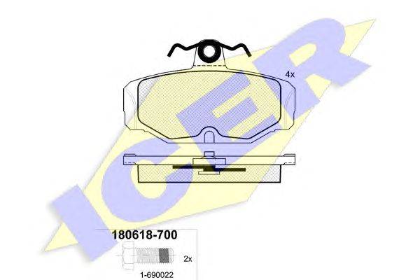 Комплект тормозных колодок, дисковый тормоз ICER 180618