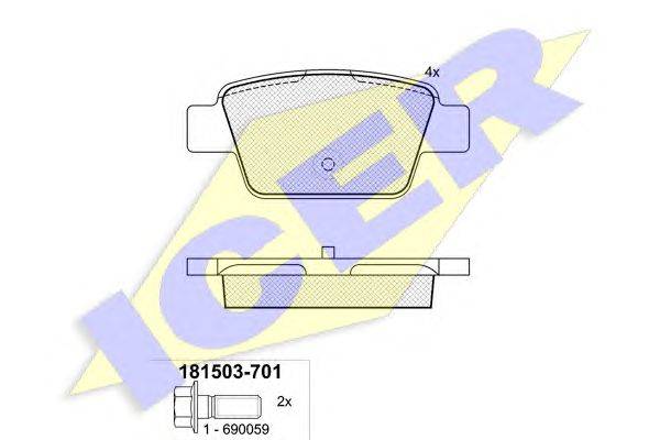 Комплект тормозных колодок, дисковый тормоз ICER 181503701