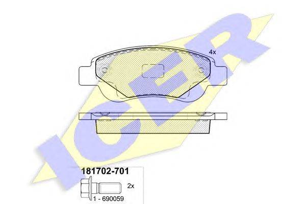 Комплект тормозных колодок, дисковый тормоз ICER 181702701