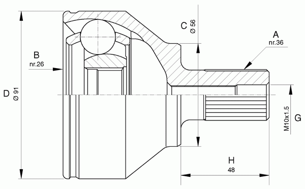 Шарнирный комплект, приводной вал OPEN PARTS CVJ5623.10