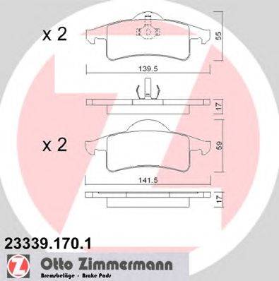 Комплект тормозных колодок, дисковый тормоз ZIMMERMANN 23338