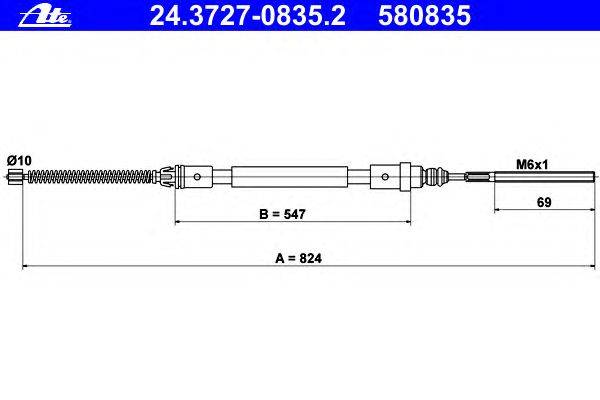 Трос, стояночная тормозная система ATE 24.3727-0835.2
