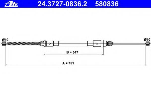 Трос, стояночная тормозная система ATE 24.3727-0836.2