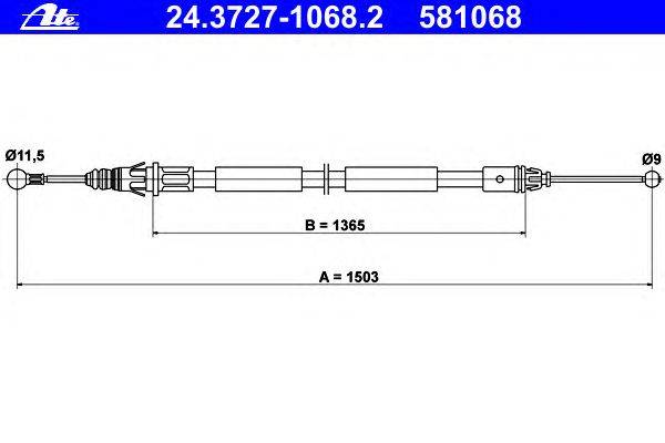 Трос, стояночная тормозная система ATE 24.3727-1068.2