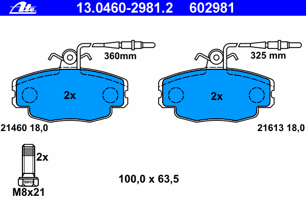 Комплект тормозных колодок, дисковый тормоз ATE 21613